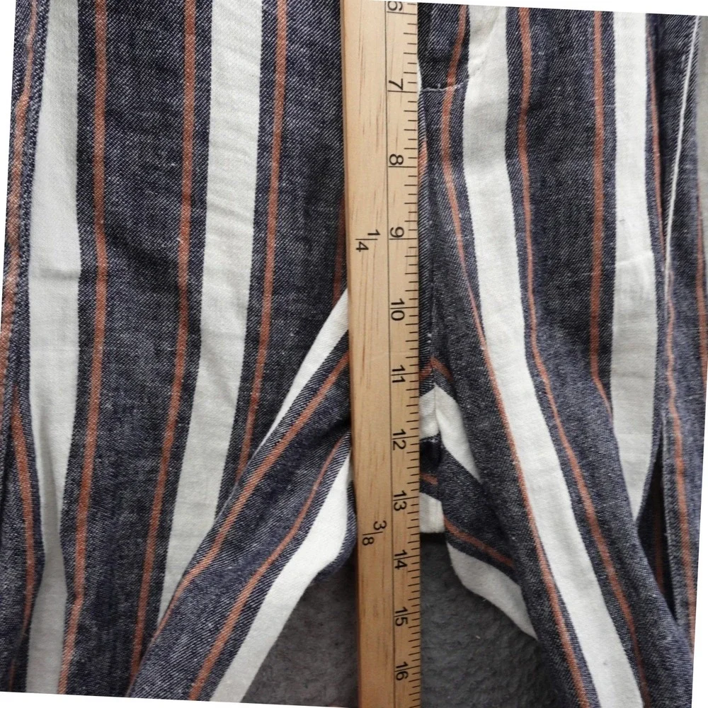 Banana Republic Blake Crop Pants Size 6‎ Linen Blend Striped Wide Leg Belted
